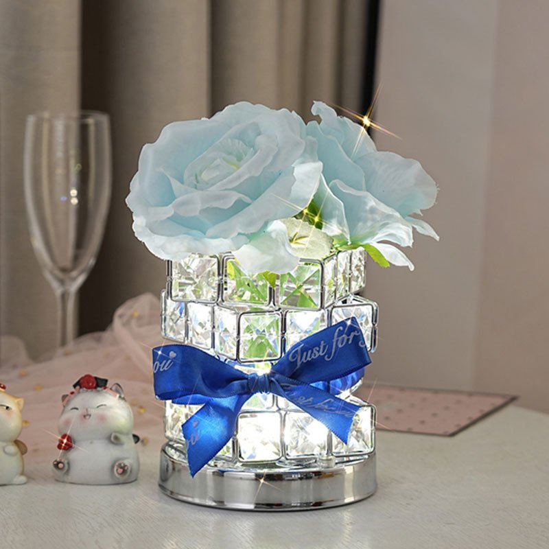 Creative Nordic Flower luxury LED Rose Crystal table lamps home decor Rechargeable Touch Lamp USB night lights for Bedroom
