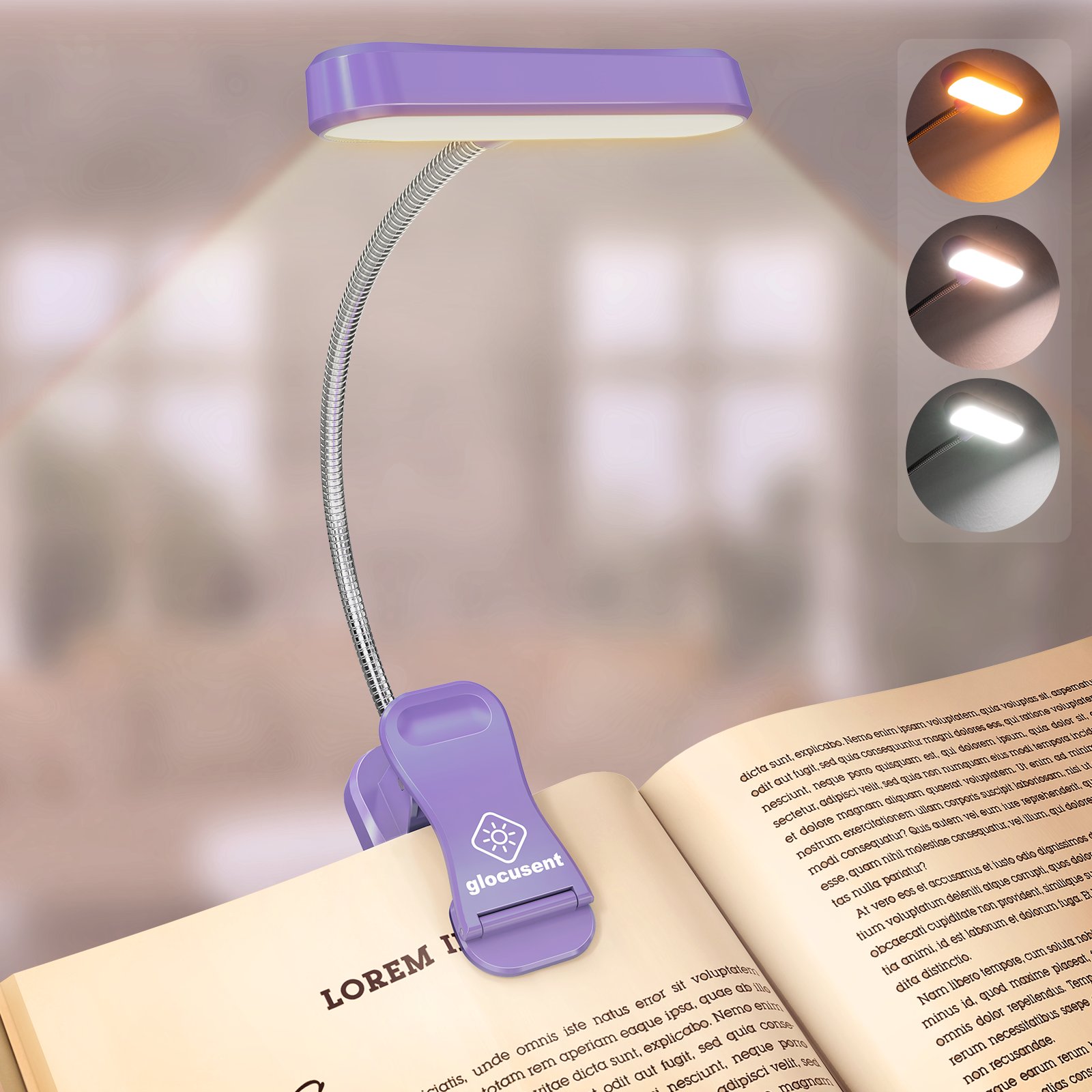 Glocusent Wide Range Upgrade Mini Clip On Book Led Light Rechargeable Dimmable Clip On Bedside Book Reading Lamp Light