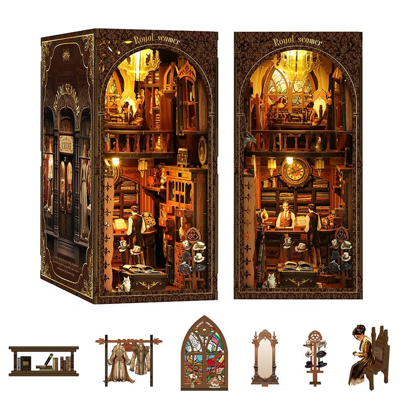 2024 hot selling diy miniature customise 3D puzzle wooden book nook city shelf insert book nook kit for adults