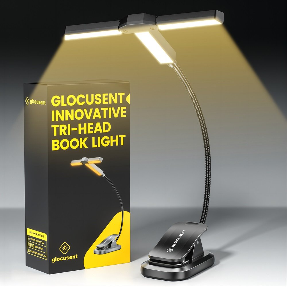Clearance Price Glocusent Reading Light 3 Colors & 5 Brightness Innovative New Design Usb C Rechargeable Clip-on Book Light