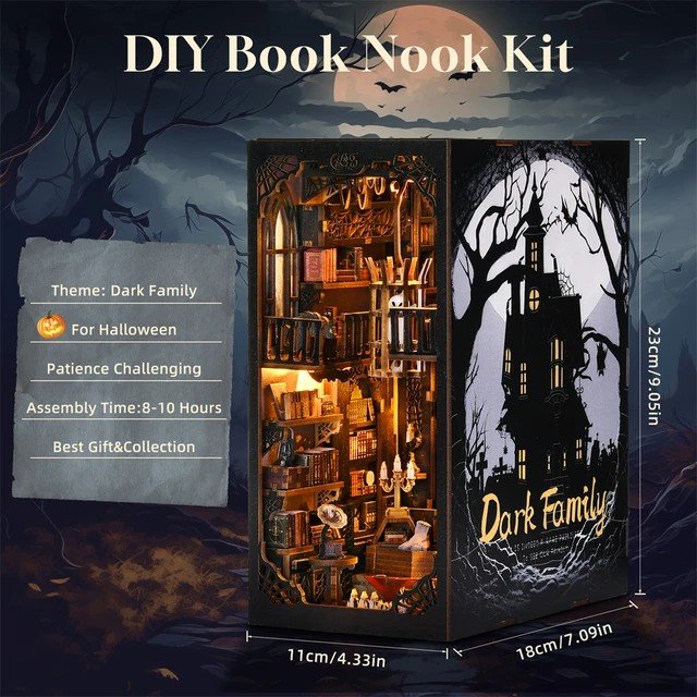 Wholesale Aslowsnail SL04 The Addams Family Bookends 3D Book Nook Kit Puzzle Halloween DIY Book Nook with LED Light