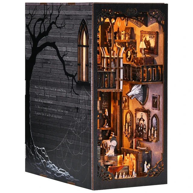 Wholesale Aslowsnail SL04 The Addams Family Bookends 3D Book Nook Kit Puzzle Halloween DIY Book Nook with LED Light
