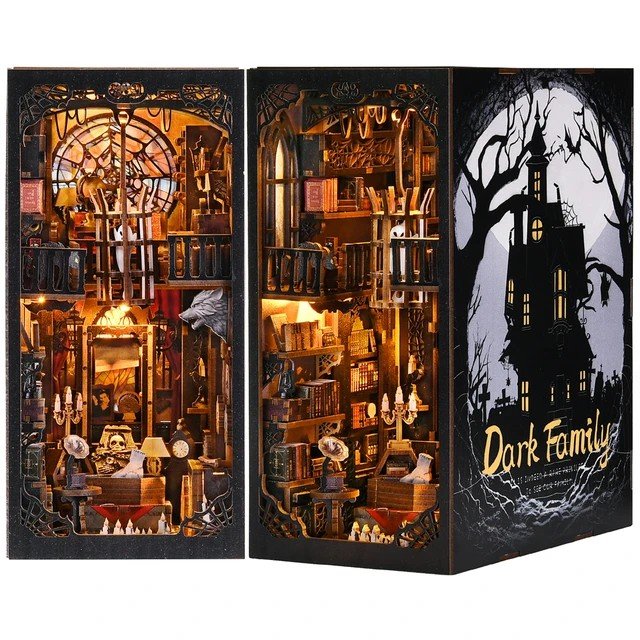 Wholesale Aslowsnail SL04 The Addams Family Bookends 3D Book Nook Kit Puzzle Halloween DIY Book Nook with LED Light