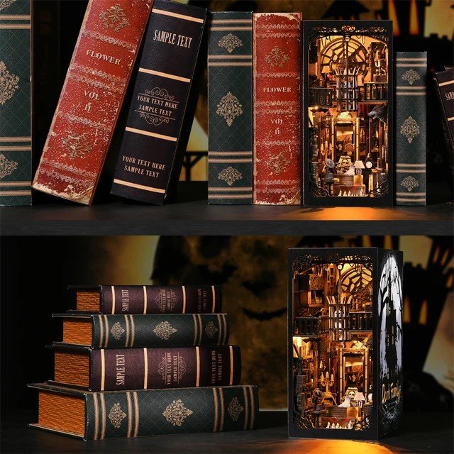 Wholesale Aslowsnail SL04 The Addams Family Bookends 3D Book Nook Kit Puzzle Halloween DIY Book Nook with LED Light