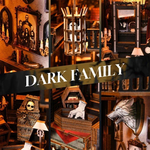 Wholesale Aslowsnail SL04 The Addams Family Bookends 3D Book Nook Kit Puzzle Halloween DIY Book Nook with LED Light