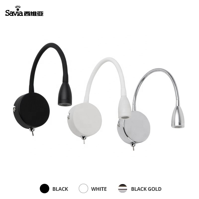 Led 3W Gooseneck Flexible Adjustable Bedside Wall Mount Reading Lamp Modern Bed Side Sconces Light For Bedroom Headboard Hotel