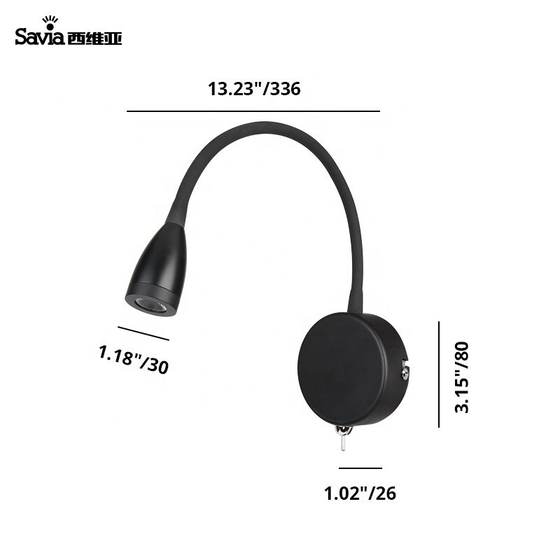 Led 3W Gooseneck Flexible Adjustable Bedside Wall Mount Reading Lamp Modern Bed Side Sconces Light For Bedroom Headboard Hotel