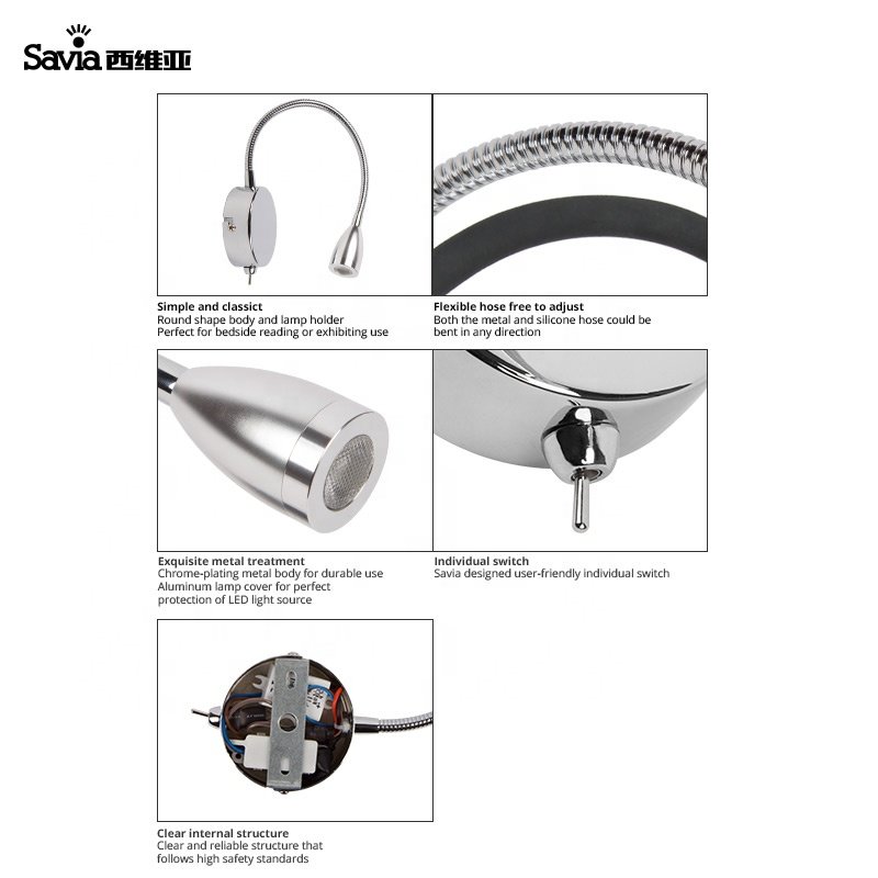 Led 3W Gooseneck Flexible Adjustable Bedside Wall Mount Reading Lamp Modern Bed Side Sconces Light For Bedroom Headboard Hotel