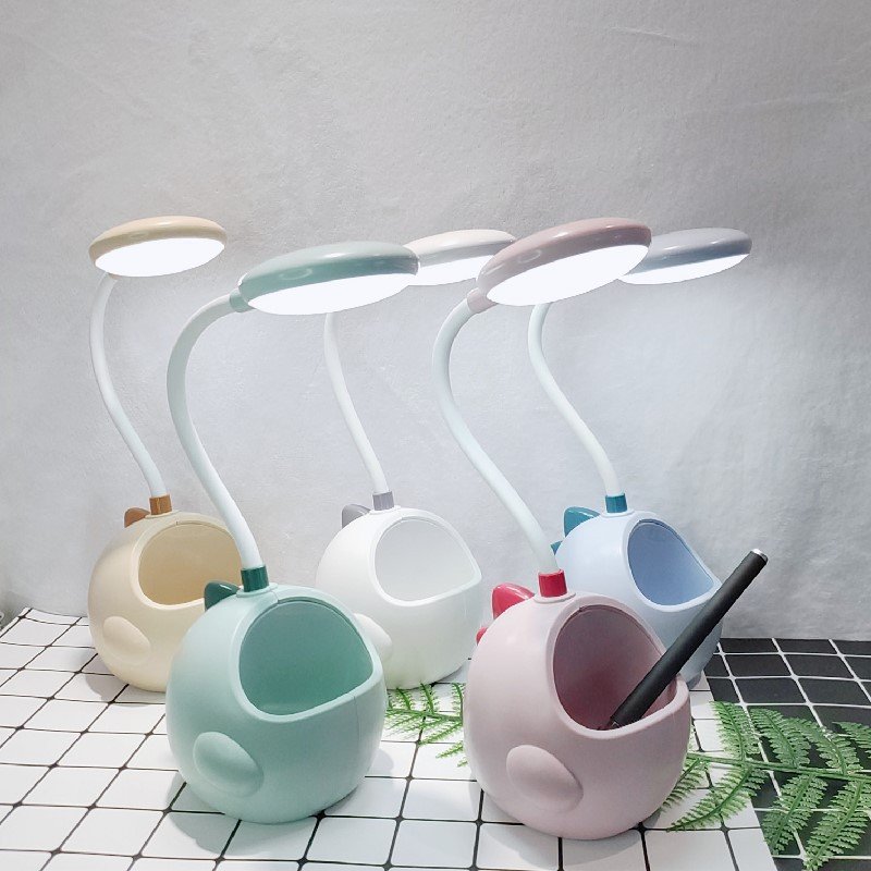 Cute Cartoon USB Rechargeable Dinosaur Night Light Portable ABS Plastic Table Kid Reading Lamp with Collective Pen Holder