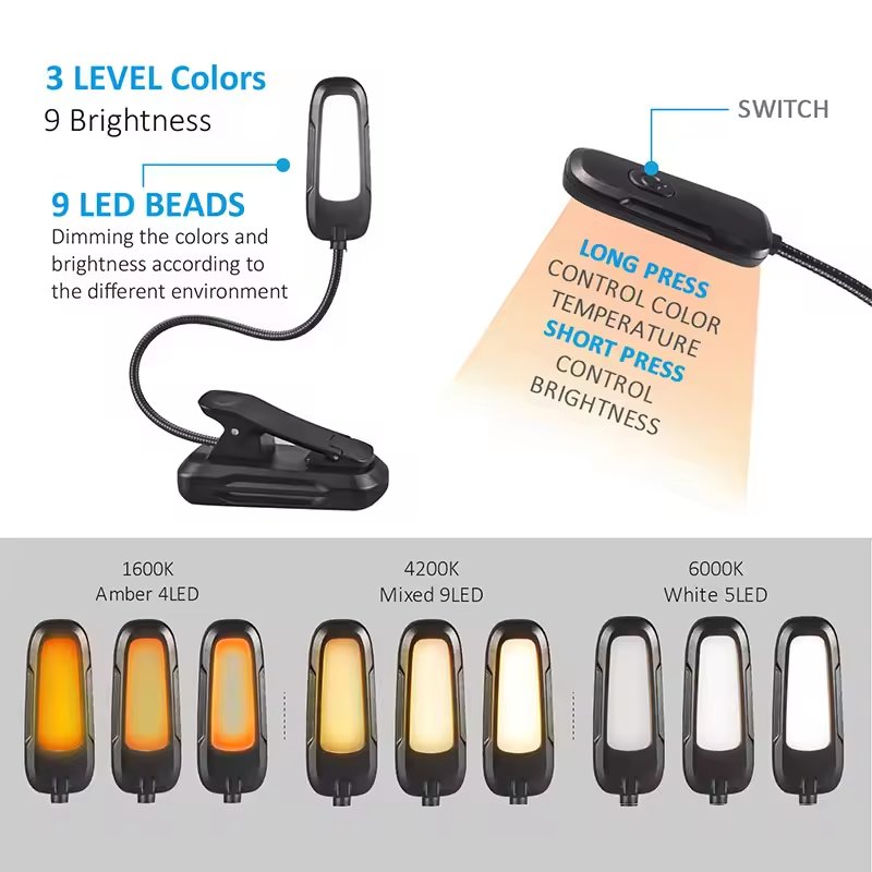 Mini USB Rechargeable Book Light Desk Lamp Flexible Clip LED Reading Light For Reading