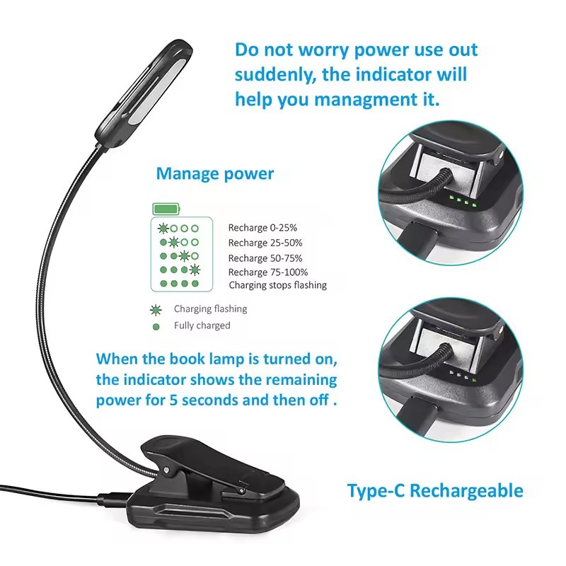 Mini USB Rechargeable Book Light Desk Lamp Flexible Clip LED Reading Light For Reading