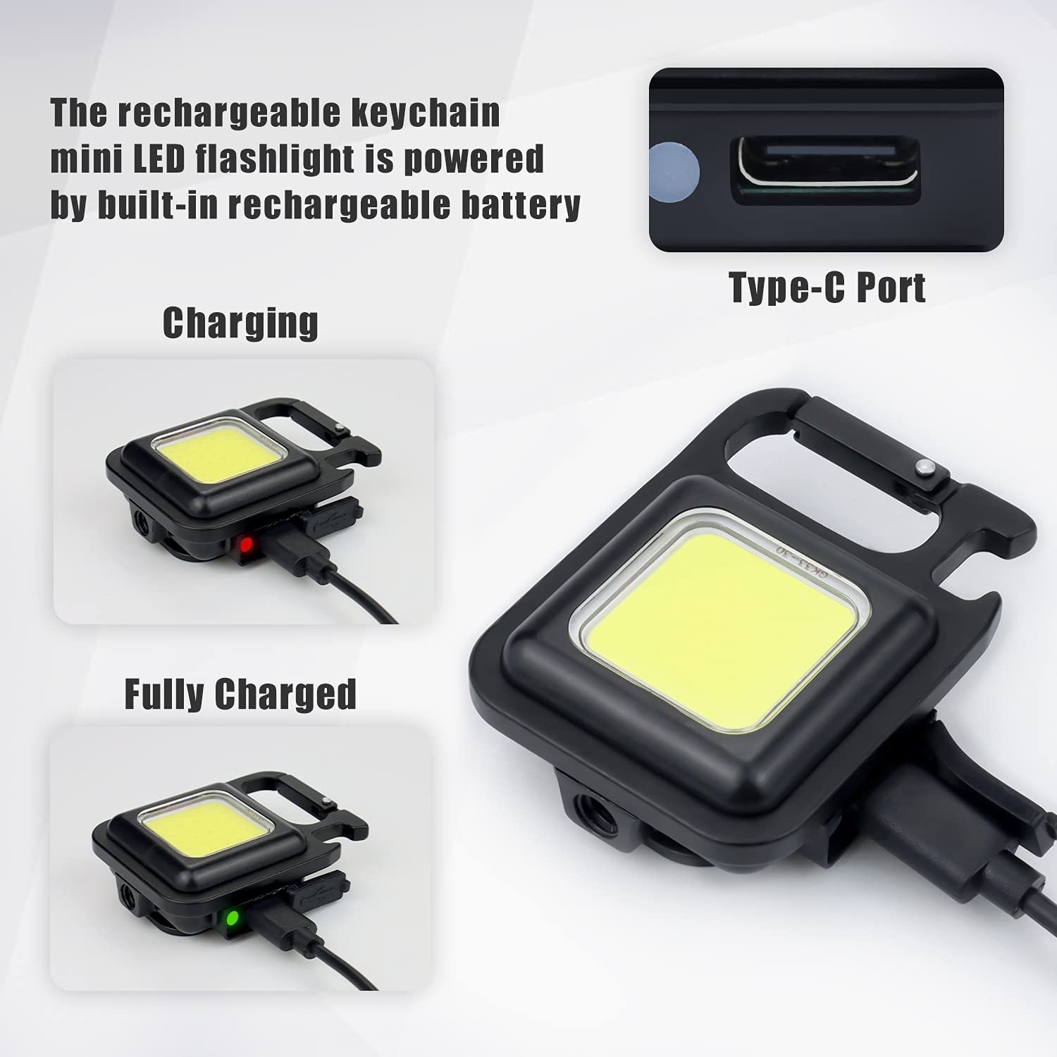 Wholesale 500mAh Type-C Rechargeable Cob Keychain Light Mini Flashlight 3 Light Modes Portable Pocket Light