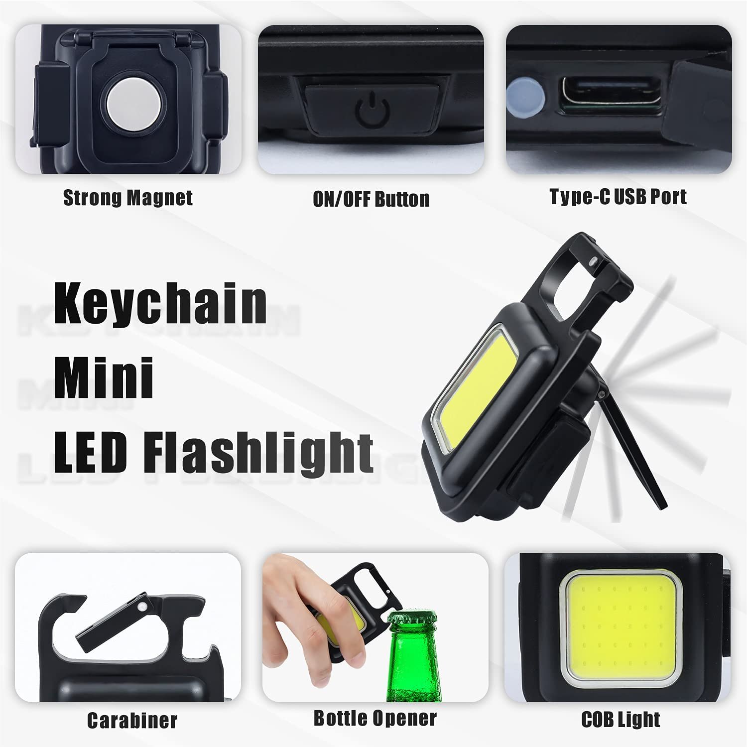 Wholesale 500mAh Type-C Rechargeable Cob Keychain Light Mini Flashlight 3 Light Modes Portable Pocket Light
