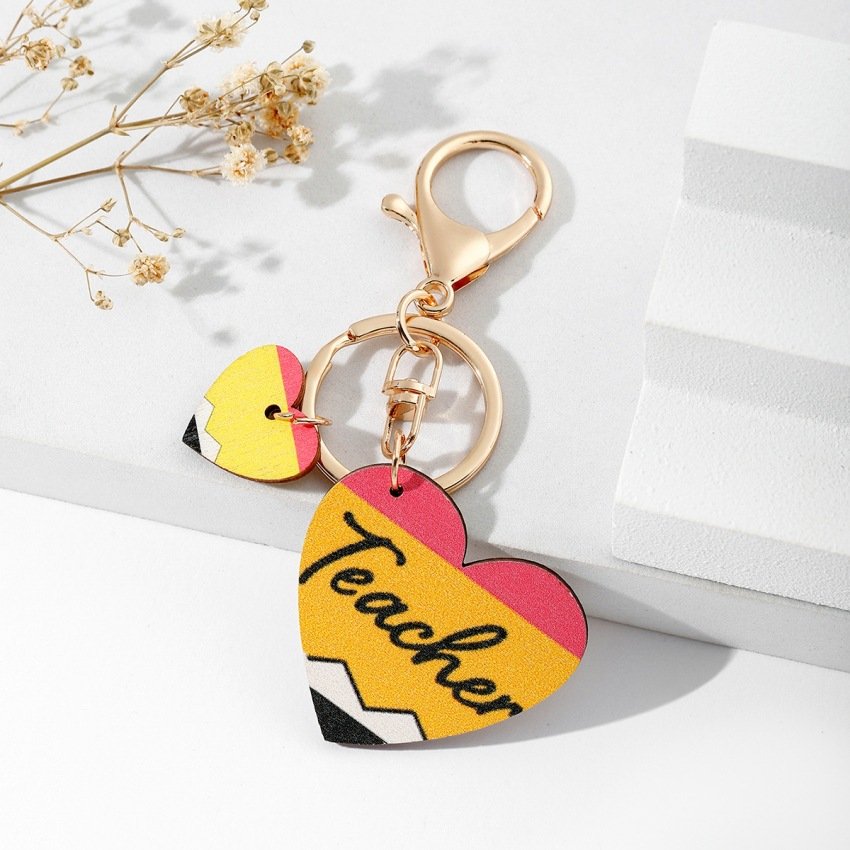 Teachers' Day Gift Fashion Heart-shaped Teacher Pencil Apple Book Pendant Keychain for Women Teacher Hainon 1632