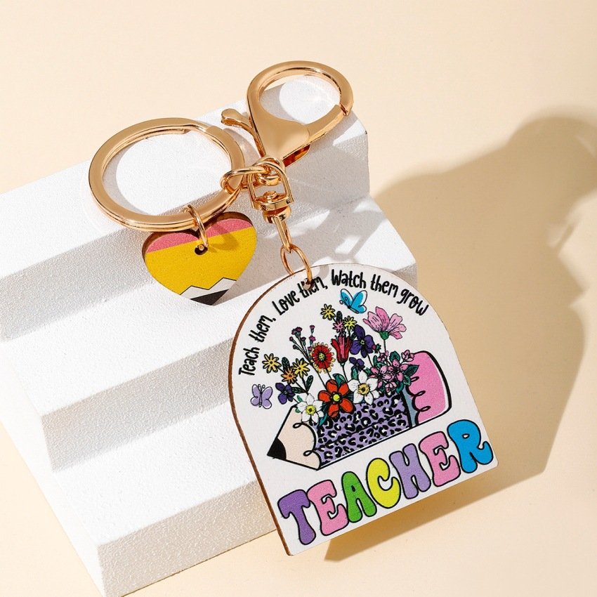 Teachers' Day Gift Fashion Heart-shaped Teacher Pencil Apple Book Pendant Keychain for Women Teacher Hainon 1632