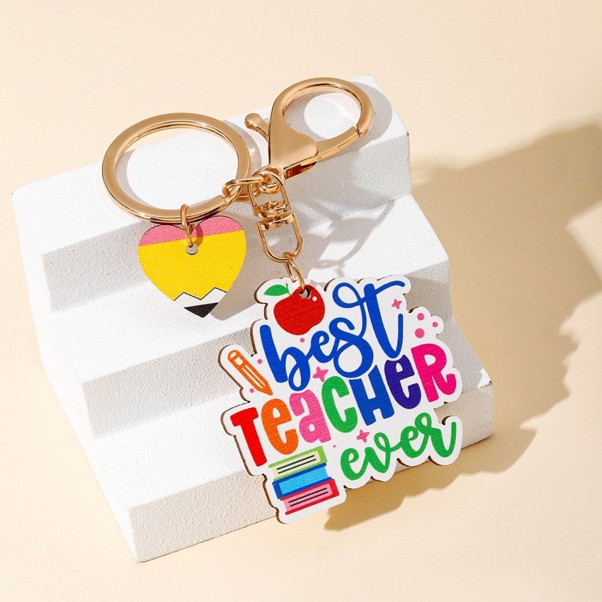 Teachers' Day Gift Fashion Heart-shaped Teacher Pencil Apple Book Pendant Keychain for Women Teacher Hainon 1632