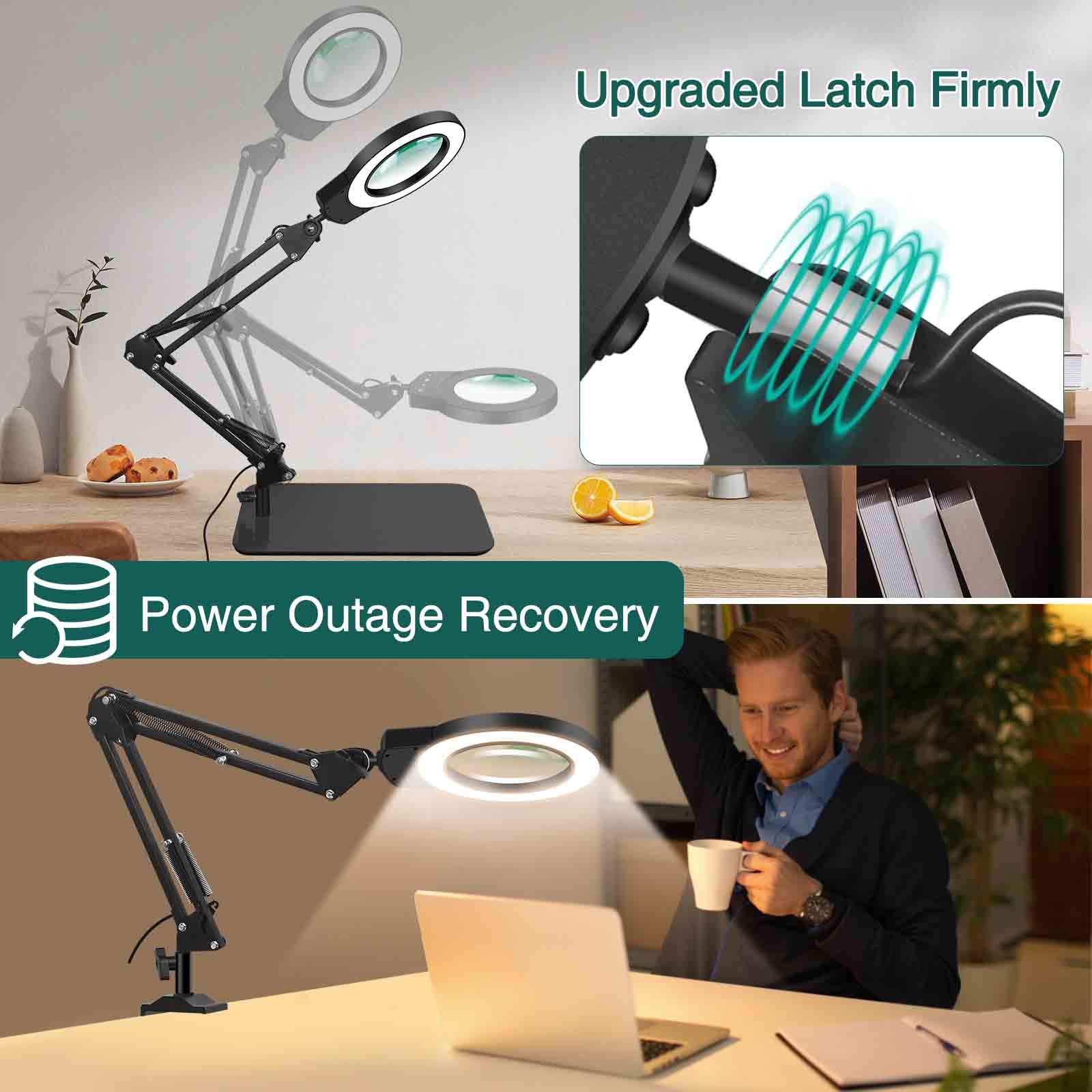 5X LED Magnifying Lamp 1300 Lumens Stepless Dimmable 5 Color Modes Magnifier Desk lamp 5-Diopter 4.3in Real Glass Lens Magnifier