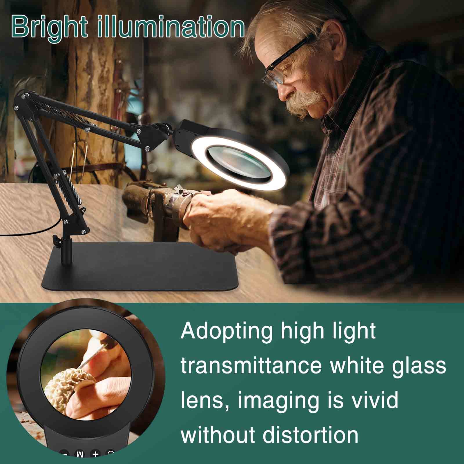 5X LED Magnifying Lamp 1300 Lumens Stepless Dimmable 5 Color Modes Magnifier Desk lamp 5-Diopter 4.3in Real Glass Lens Magnifier