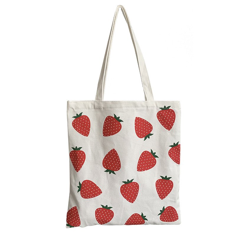 Simple Portable Shoulder Bag Student Strawberry Canvas handbag Women Reusable Shopping Bag Cotton Cloth Tote Bags