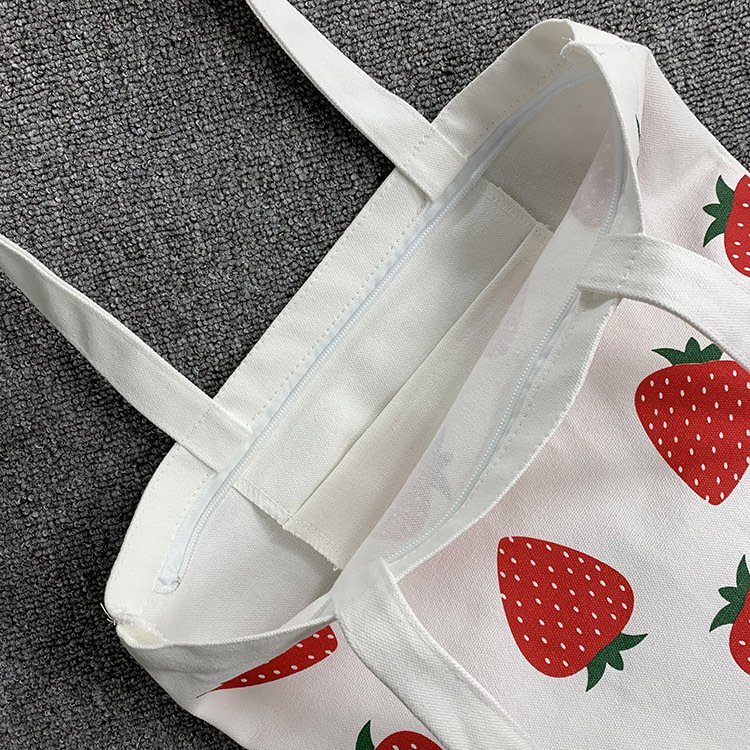 Simple Portable Shoulder Bag Student Strawberry Canvas handbag Women Reusable Shopping Bag Cotton Cloth Tote Bags