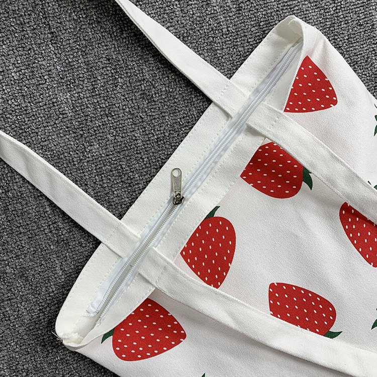 Simple Portable Shoulder Bag Student Strawberry Canvas handbag Women Reusable Shopping Bag Cotton Cloth Tote Bags