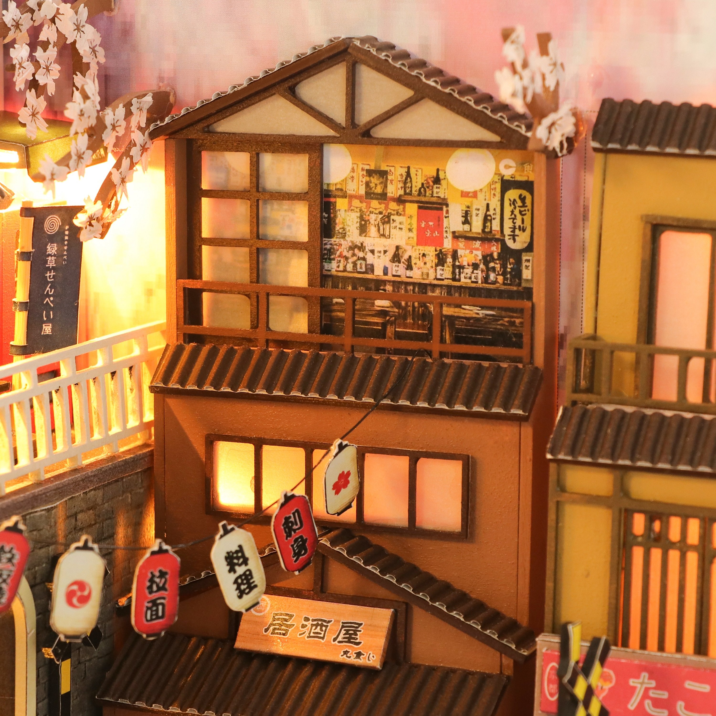 Hongda M2211 Sakura holiday 2023 New diy miniature book nook kit 3d puzzle wooden book nook with light