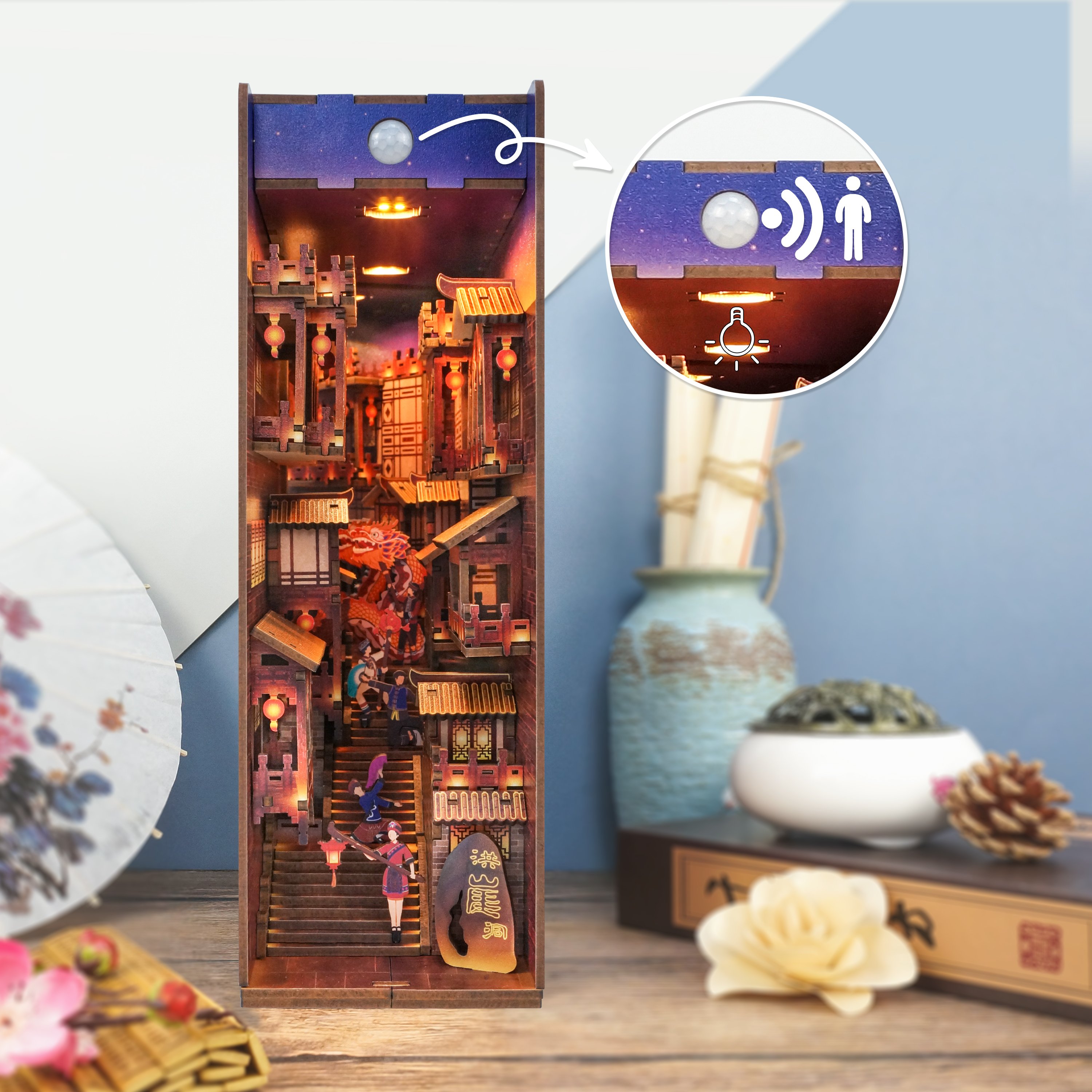 Tonecheer Lights in Chongqing TQ121 China City Series Book Nook 3D Wooden Puzzle Motion Sensing Led Light For Home Wood Gifts