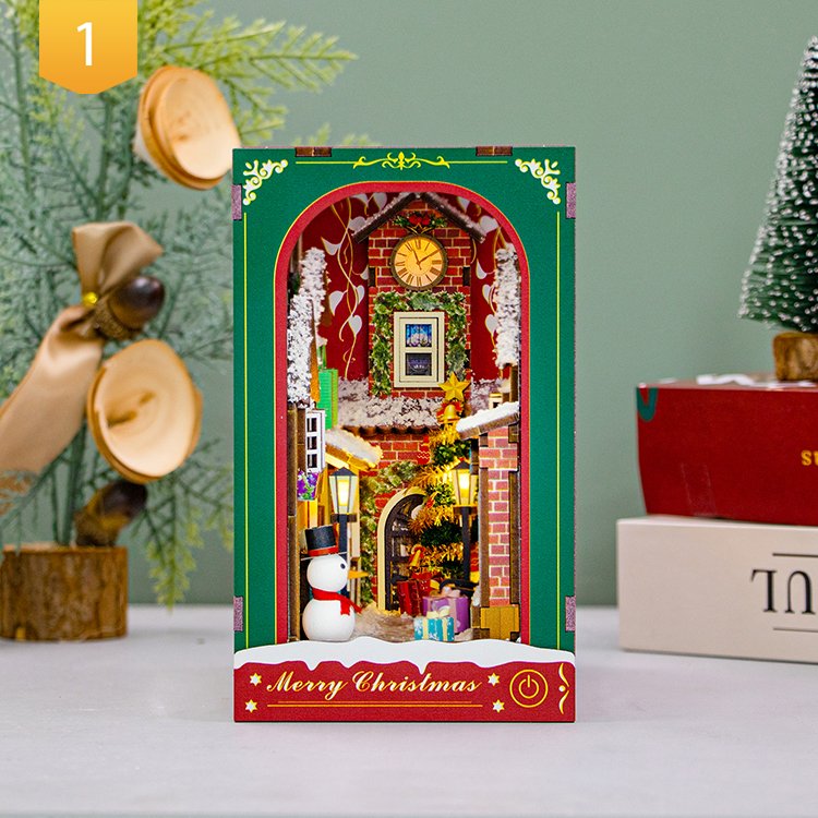 Hongda Book Diy Kit Nook PC2417 Winter of Christmas Custom Book Nook Miniature Wooden Book Nook With Light