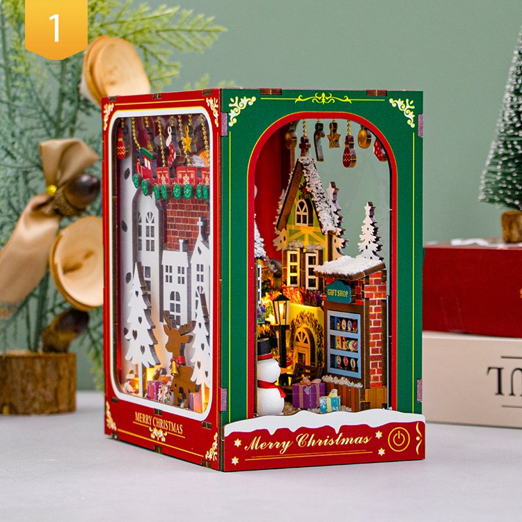 Hongda Book Diy Kit Nook PC2417 Winter of Christmas Custom Book Nook Miniature Wooden Book Nook With Light