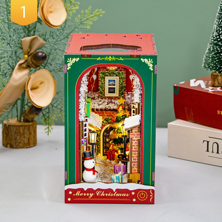 Hongda Book Diy Kit Nook PC2417 Winter of Christmas Custom Book Nook Miniature Wooden Book Nook With Light