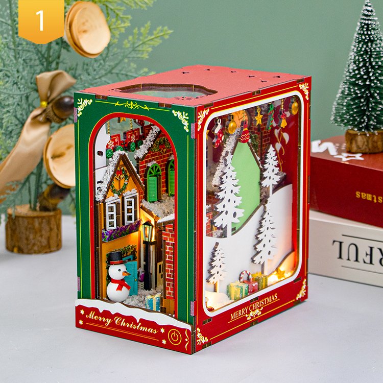 Hongda Book Diy Kit Nook PC2417 Winter of Christmas Custom Book Nook Miniature Wooden Book Nook With Light