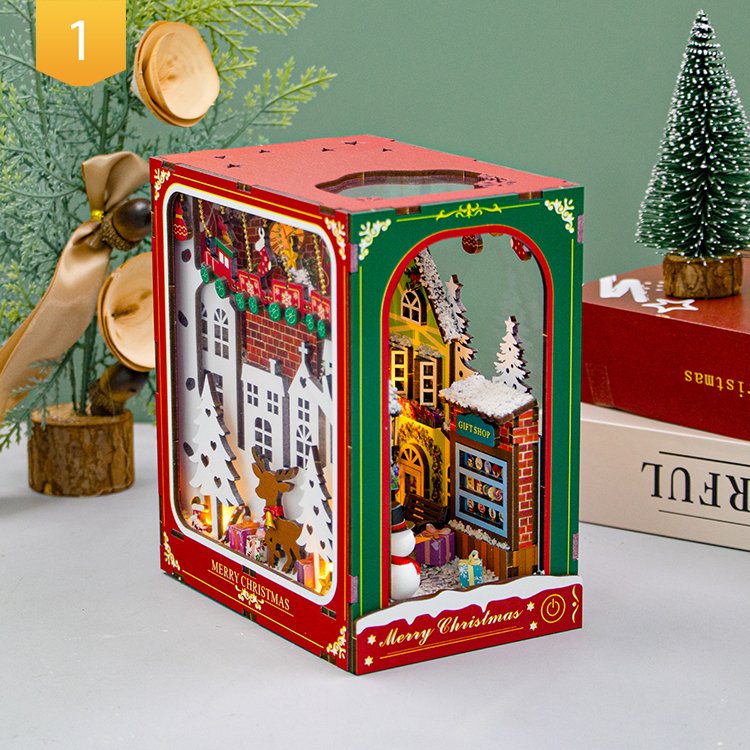 Hongda Book Diy Kit Nook PC2417 Winter of Christmas Custom Book Nook Miniature Wooden Book Nook With Light