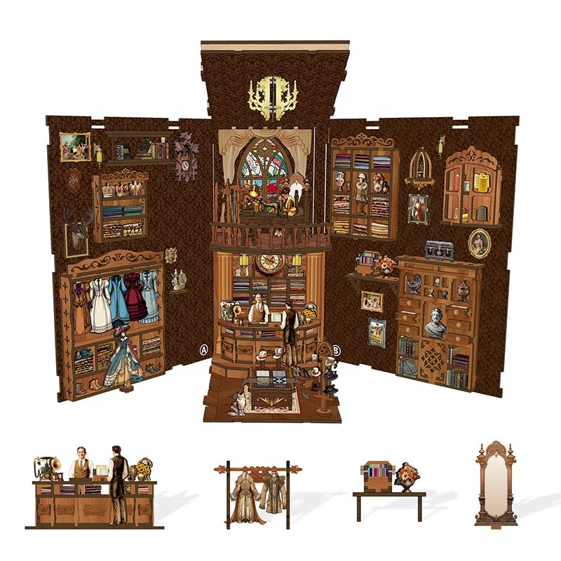 Wholesale custom 2024 MDF materials doll houses tonecheer book nook miniature Royal Seamer wood 3d puzzle book nook diy
