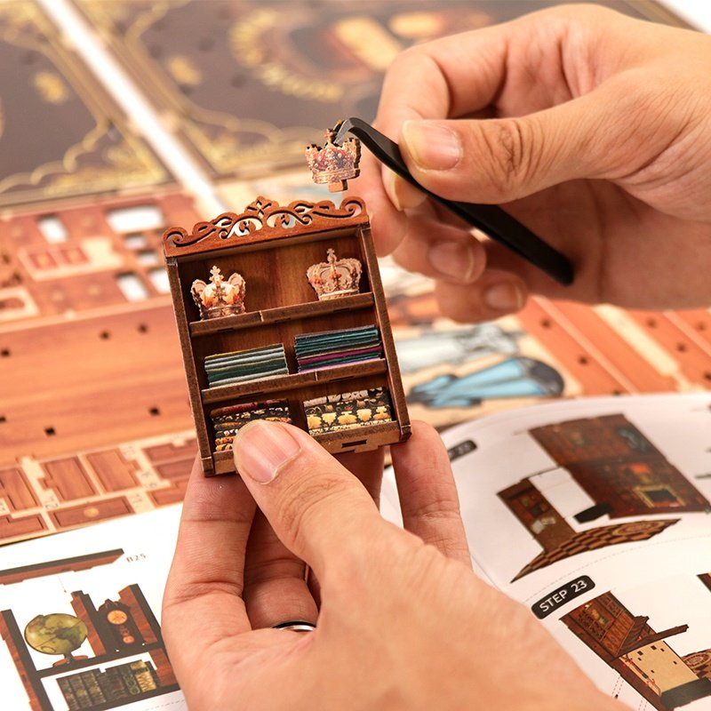 Wholesale custom 2024 MDF materials doll houses tonecheer book nook miniature Royal Seamer wood 3d puzzle book nook diy