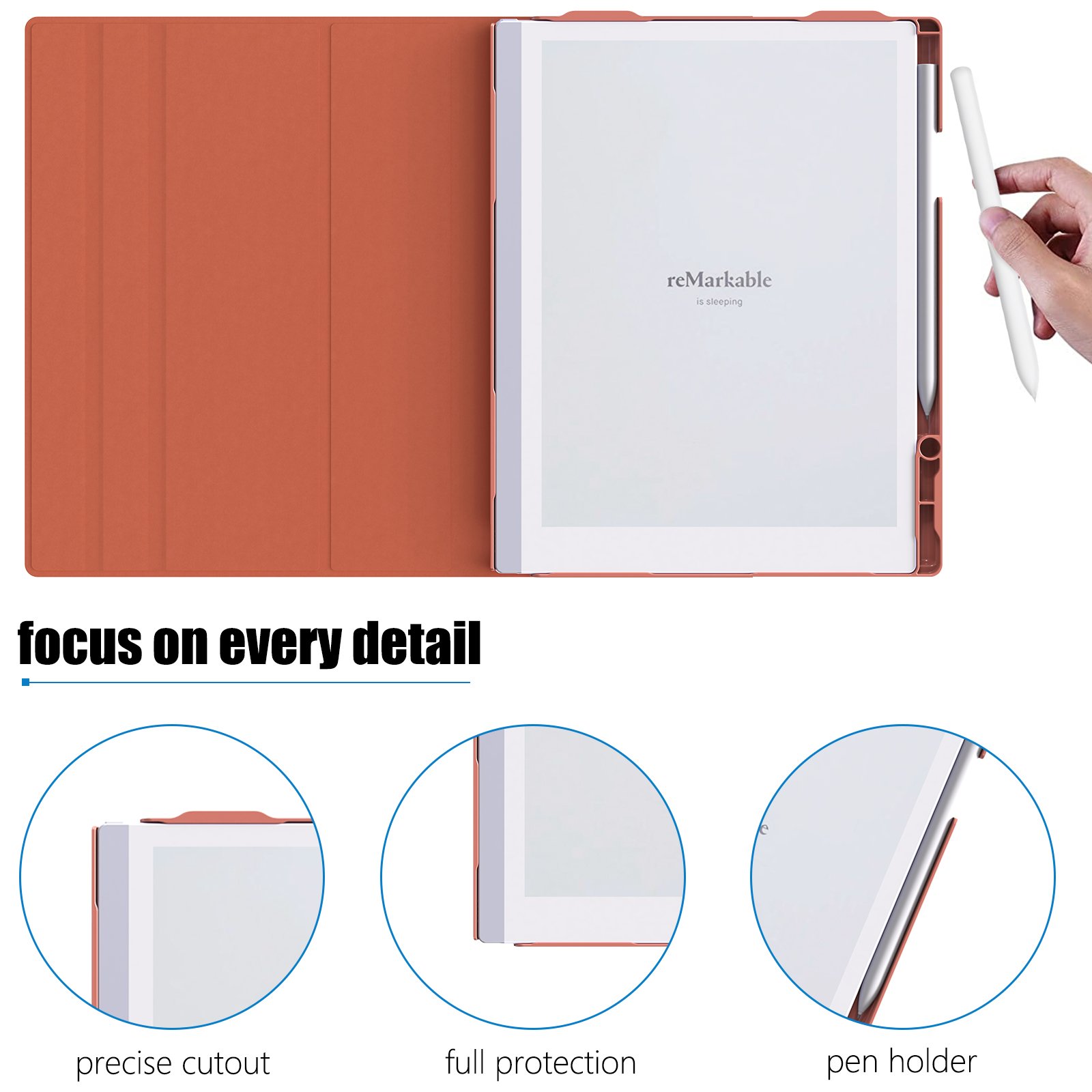 NET-CASE Case for Remarkable 2 Paper Tablet- Multi-Viewing Adjustable Folding Book Folio Cover - with Built-in Pen Holder