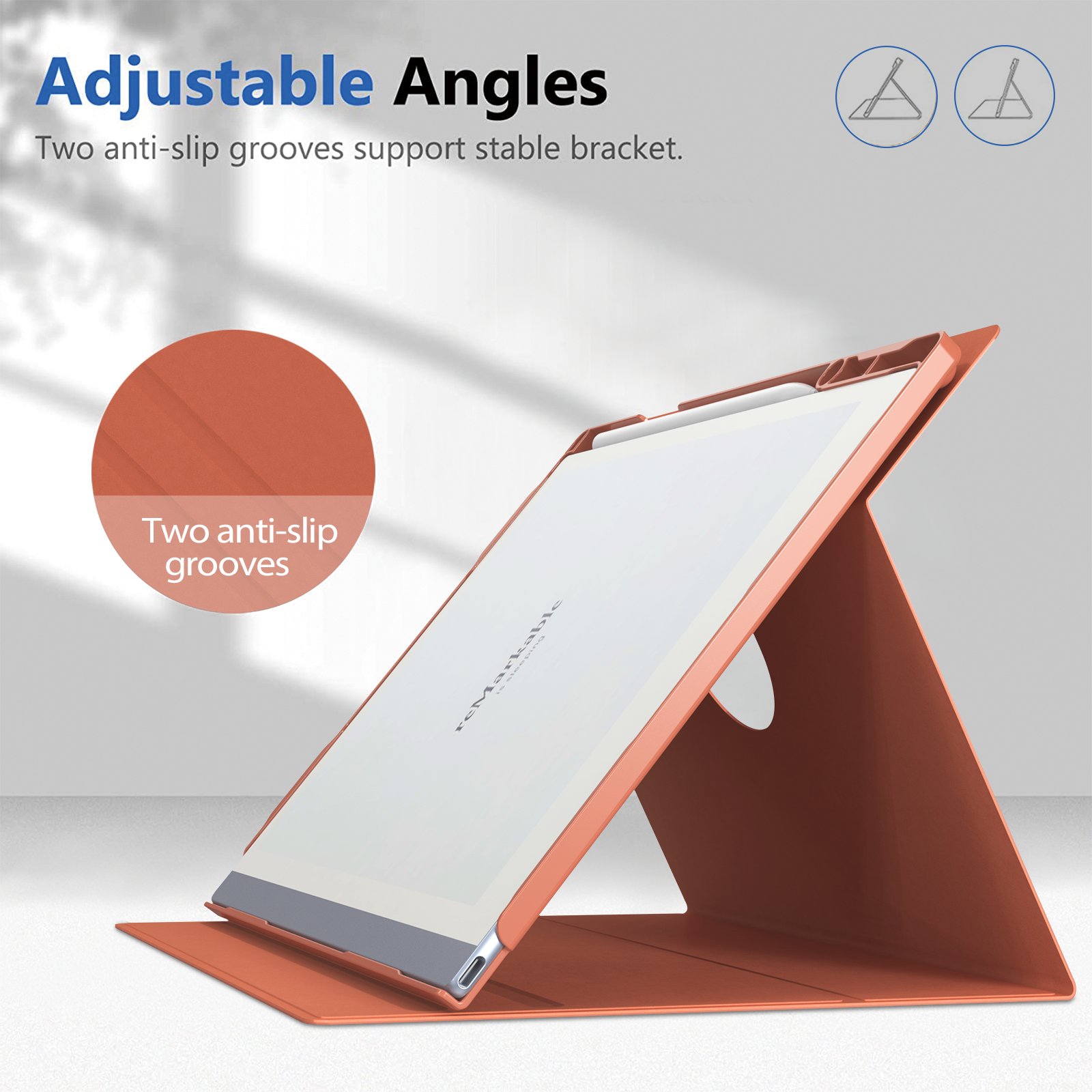 NET-CASE Case for Remarkable 2 Paper Tablet- Multi-Viewing Adjustable Folding Book Folio Cover - with Built-in Pen Holder