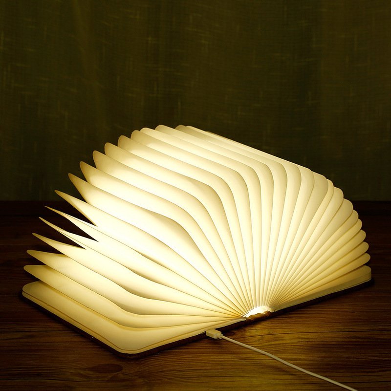 Reading Book Shaped Light Custom Portable Led Book Lamp Folding Book Lamp with USB Rechargeable Wooden Cover night lamp lights