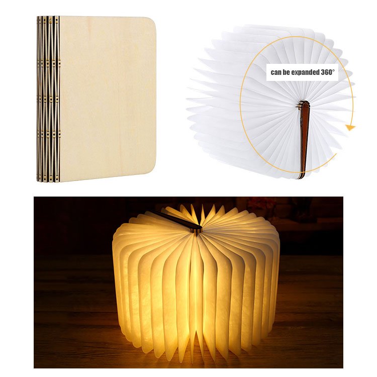Reading Book Shaped Light Custom Portable Led Book Lamp Folding Book Lamp with USB Rechargeable Wooden Cover night lamp lights
