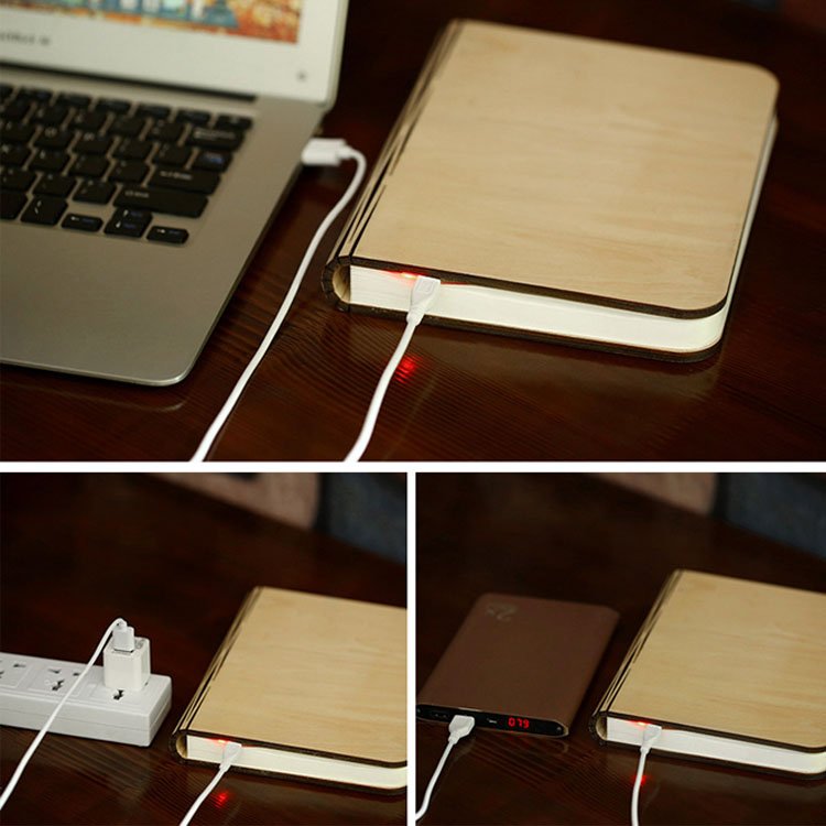 Reading Book Shaped Light Custom Portable Led Book Lamp Folding Book Lamp with USB Rechargeable Wooden Cover night lamp lights