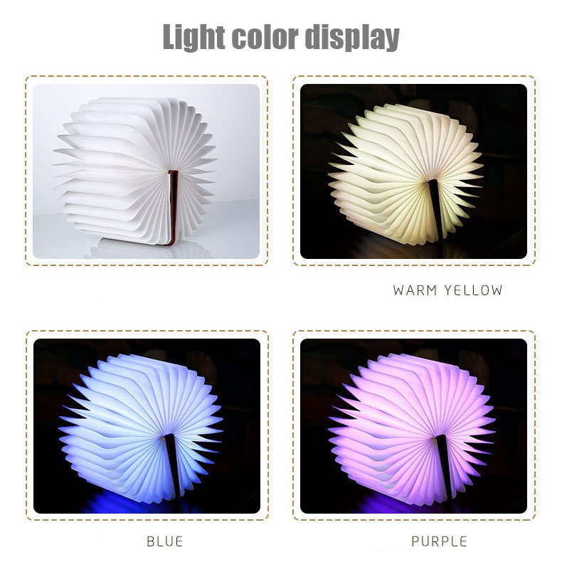 Reading Book Shaped Light Custom Portable Led Book Lamp Folding Book Lamp with USB Rechargeable Wooden Cover night lamp lights