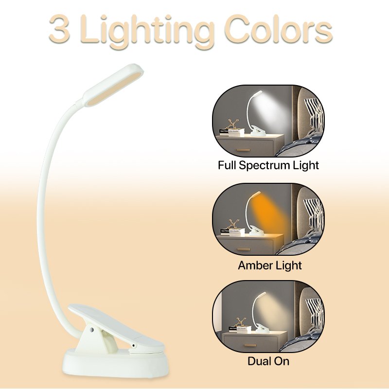 Amazen Hot Sell No Blue Light Led Book Light 3 Color Mode Rechargeable Bed Reading Lights Desk Study Book Lamp
