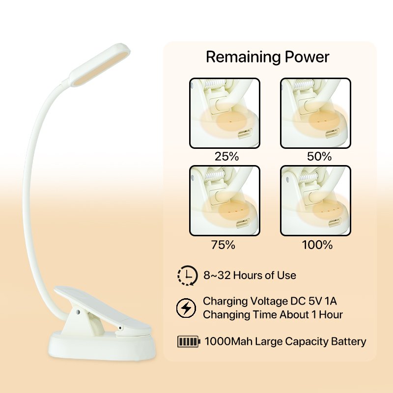 Amazen Hot Sell No Blue Light Led Book Light 3 Color Mode Rechargeable Bed Reading Lights Desk Study Book Lamp
