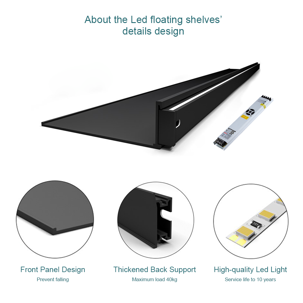 Matai Furniture Modern Living Room Minimalist Metal Aluminum Alloy Wall Mounted Floating Shelves With Led Light