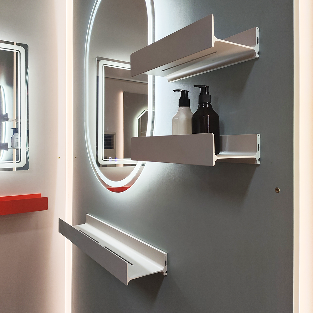 Aluminium Wall Mounted Luxury Led Light Bathroom Floating Corner Wall Shelves Home Decor