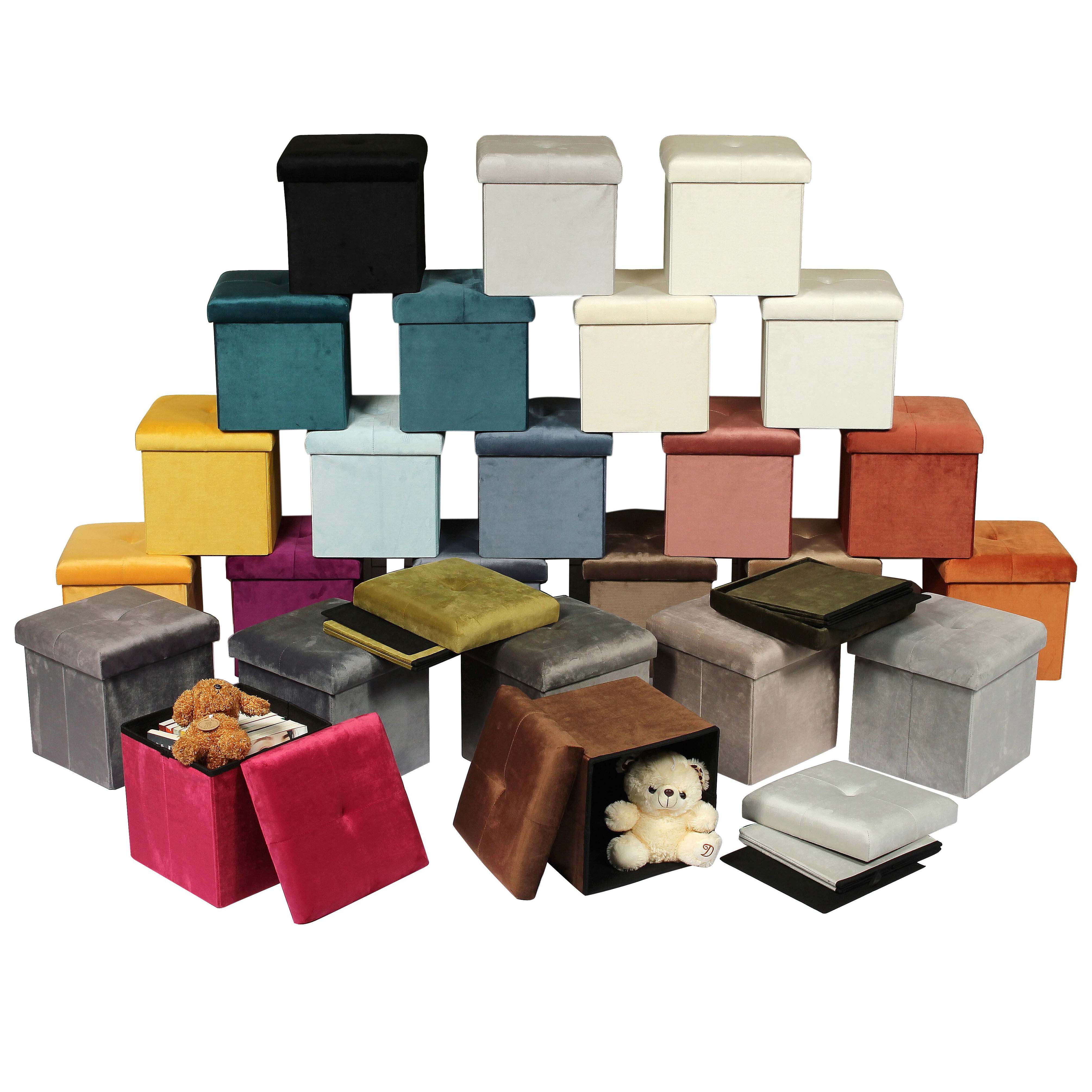 Bailey Customized Fashion Square Velvet Foldable Storage Ottoman Box