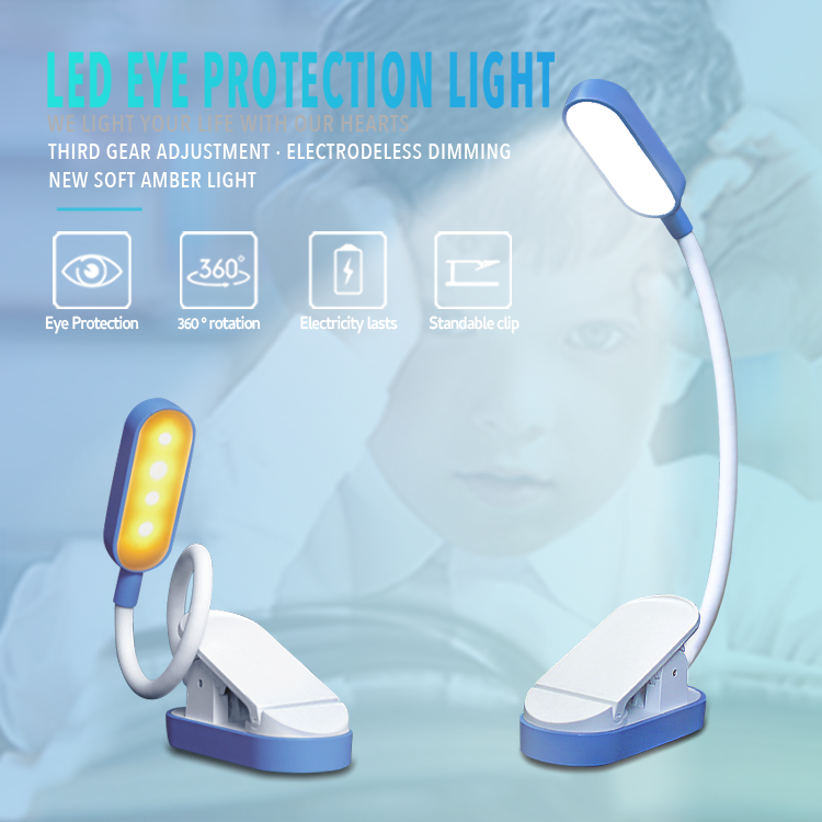 LED Book Light Reading Charging OEM 3 Brightness Goosenneck Warm Children's Light Amber Bedroom Mini Rechargeable Battery