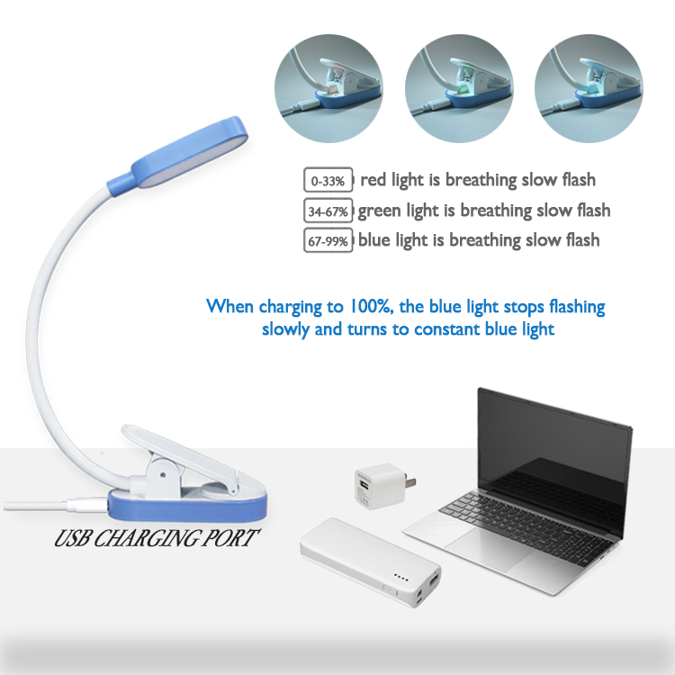 LED Book Light Reading Charging OEM 3 Brightness Goosenneck Warm Children's Light Amber Bedroom Mini Rechargeable Battery