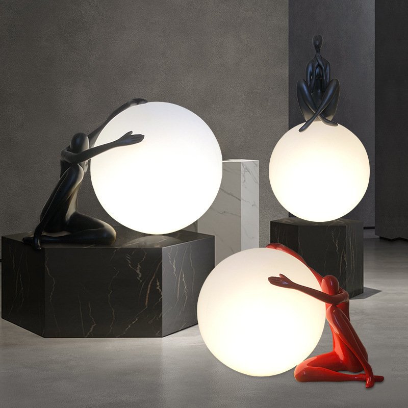 Kasanto Nordic Acrylic Ball Desks Lamp Resin Humanoid Arc Design Modern Led Room Night Lights For Home Decor Table Touch Lamps