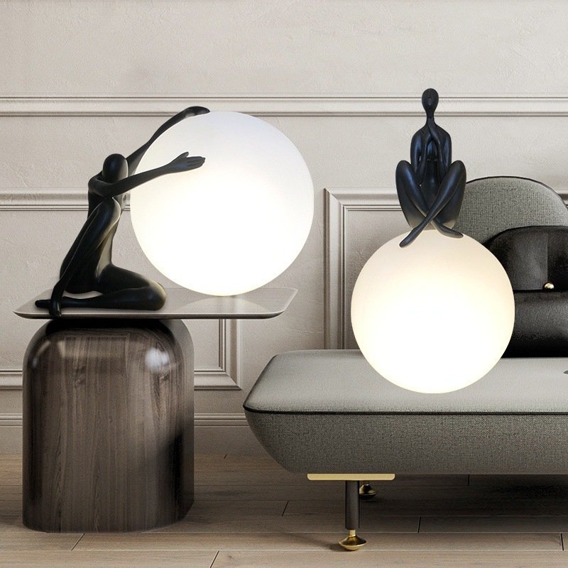 Kasanto Nordic Acrylic Ball Desks Lamp Resin Humanoid Arc Design Modern Led Room Night Lights For Home Decor Table Touch Lamps
