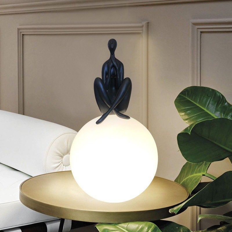 Kasanto Nordic Acrylic Ball Desks Lamp Resin Humanoid Arc Design Modern Led Room Night Lights For Home Decor Table Touch Lamps